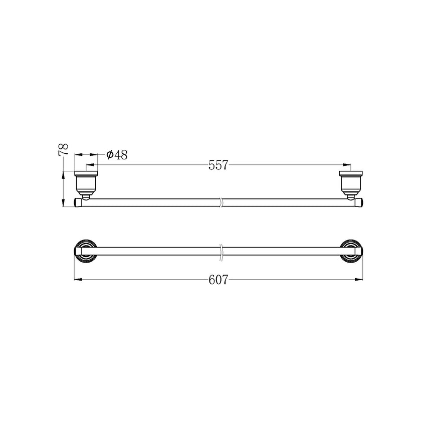 Nero York Single Towel Rail 600mm Chrome Bathroom Accessories Nero