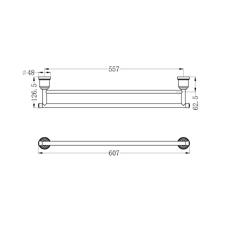 Nero York Double Towel Rail 600mm Aged Brass Bathroom Accessories Nero