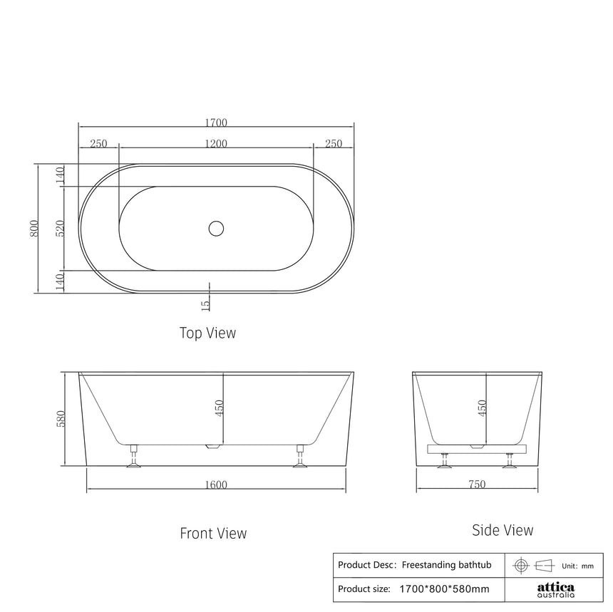 Noosa Freestanding Bath 1700mm Matt White Bath Otti Australia