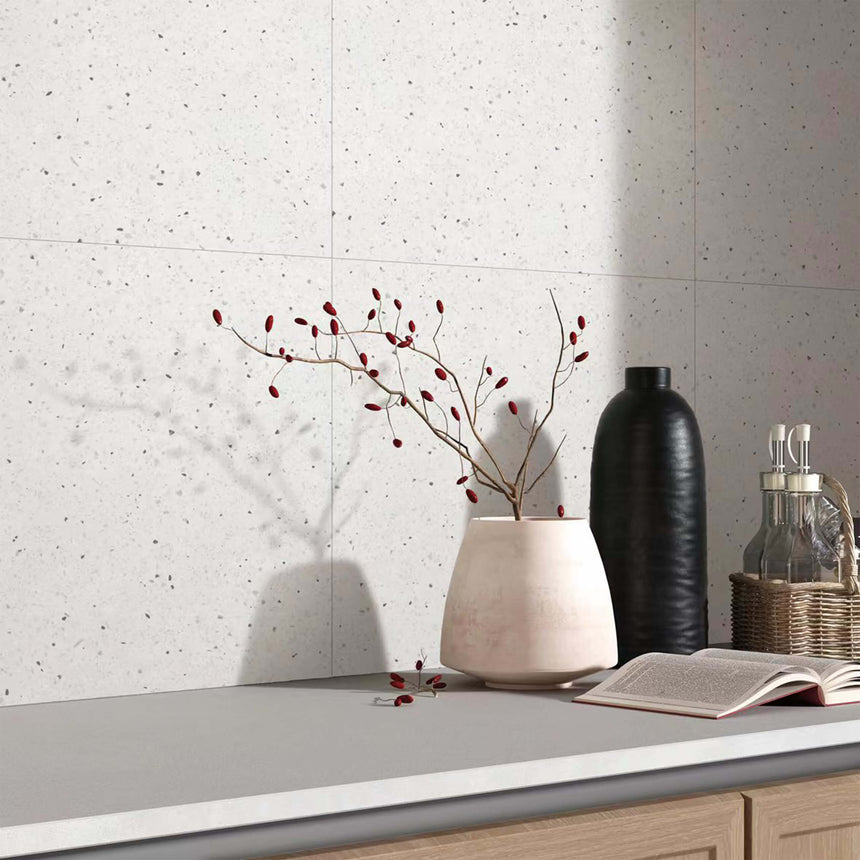 Alcor Terrazzo 600x300 Matt White Terrazzo Look Tiles Dongpeng