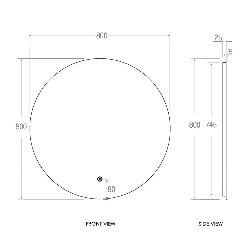 Bondi Led Mirror 800mm Round Frameless Mirror LED Frameless Mirror Otti Australia