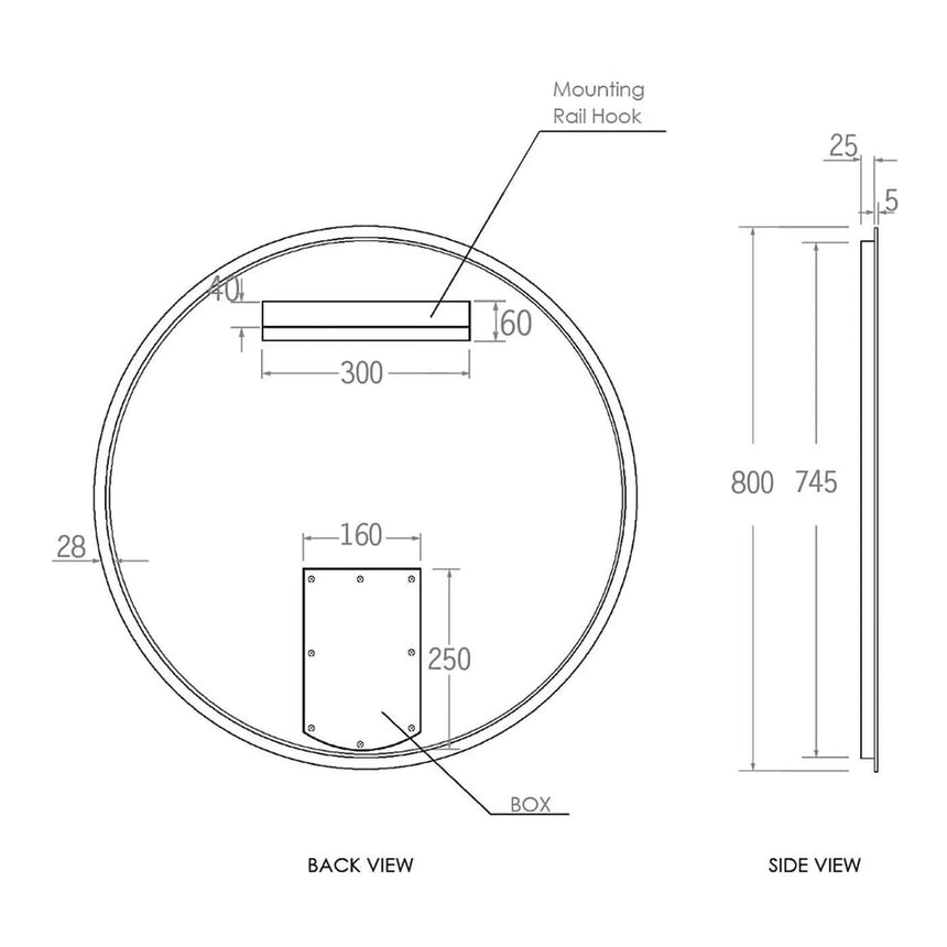Bondi Led Mirror 800mm Round Frameless Mirror LED Frameless Mirror Otti Australia