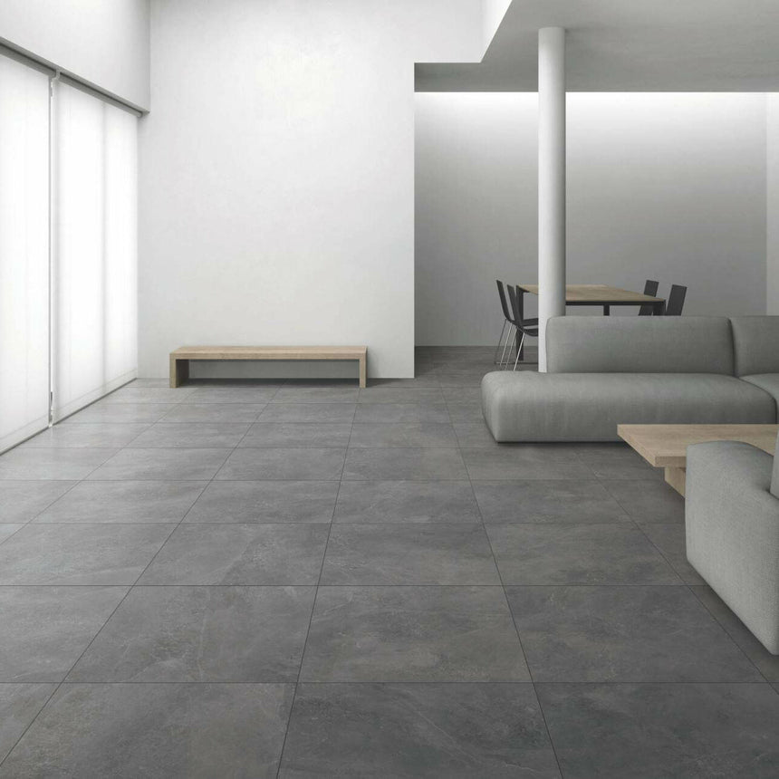 Cassio 600x600 Matt Midnight Ash Stone Look Tiles Tilemall