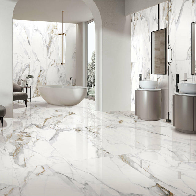 Calacutta Oro 1200x600 Matt White Marble Look Tiles Tilemall