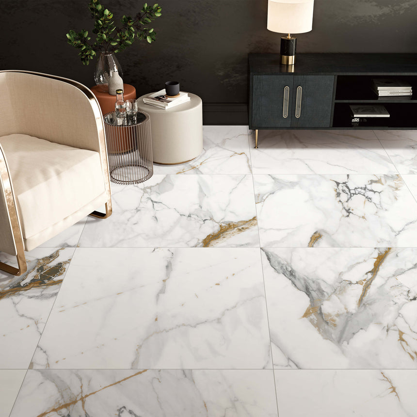 Calacutta Oro 600x600 Matt White Marble Look Tiles Tilemall