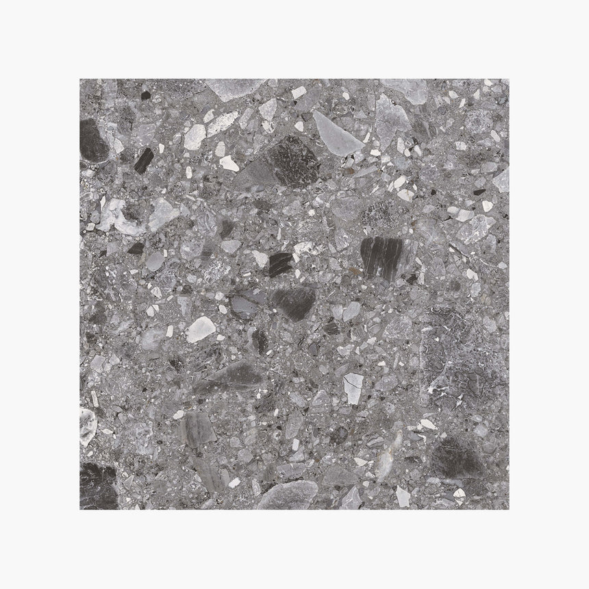 Ceppo Stone 600x600 Surface Tec Dark Grey Terrazzo Look Tiles Tilemall