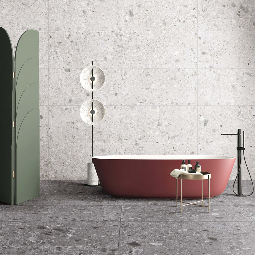 Ceppo Stone 600x600 Surface Tec Dark Grey Terrazzo Look Tiles Tilemall