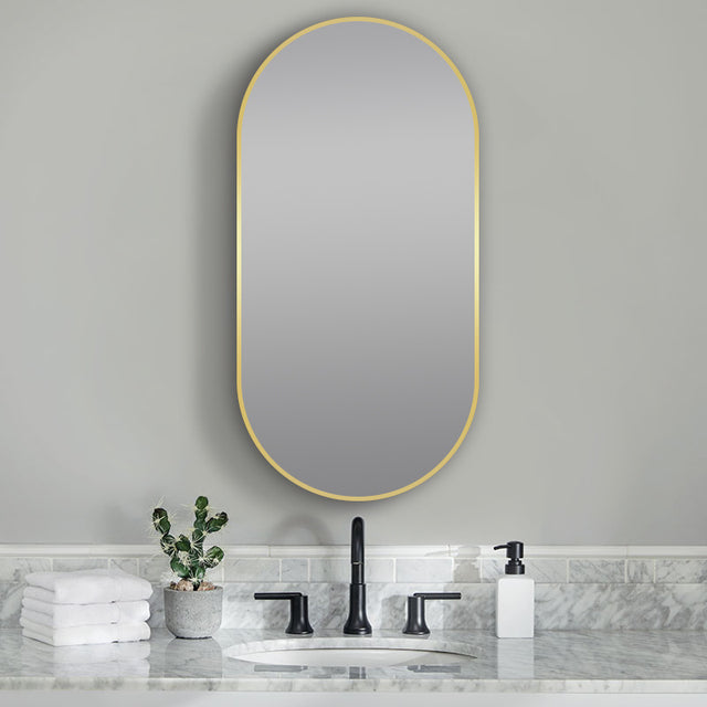 Framed Mirror 500x1000mm Oval Brushed Yellow Gold Framed Mirror Lamex