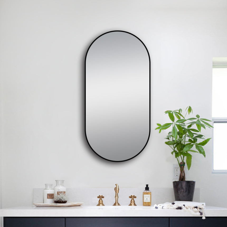 Framed Mirror 500x1000mm Oval Matte Black Framed Mirror Lamex