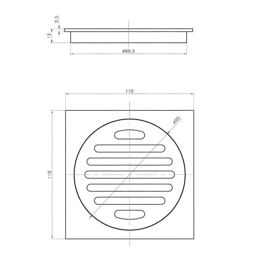 TM Square Floor Waste-M Chrome Finish 110x110 mm Other Accessories Sunny