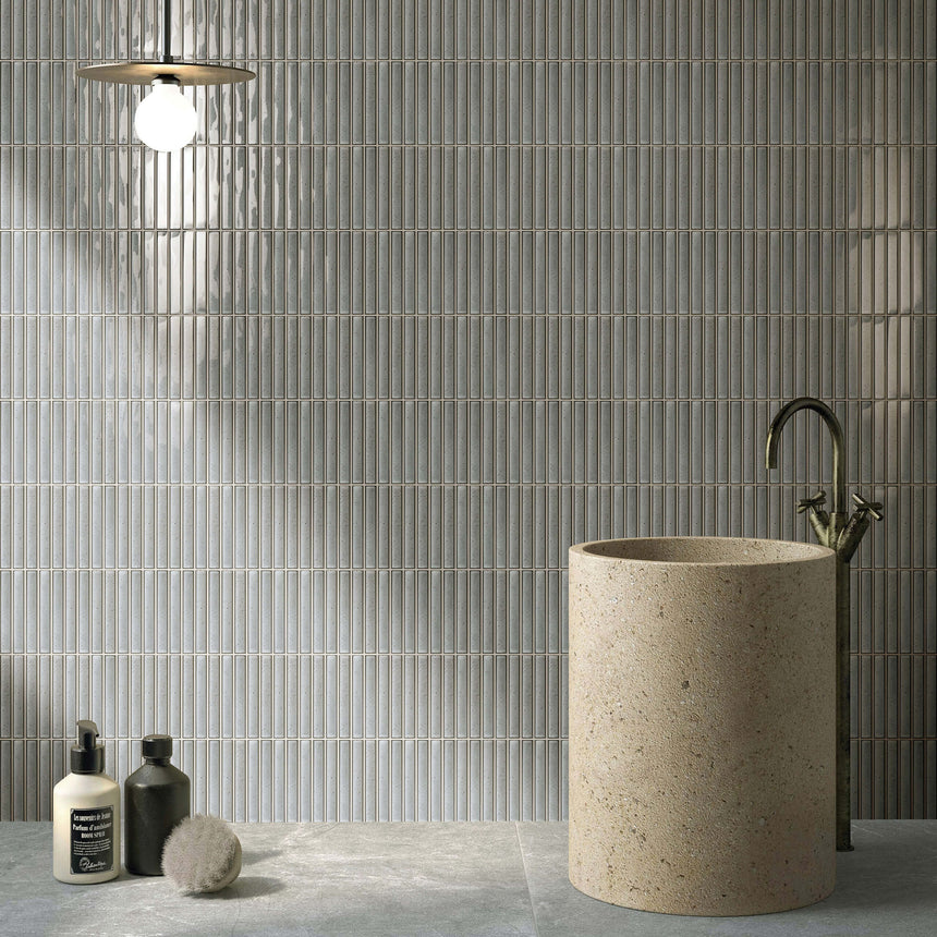Cottage Mosaic 3D Kit Kat 20x145 Gloss Grey Porcelain Mosaic Tilemall