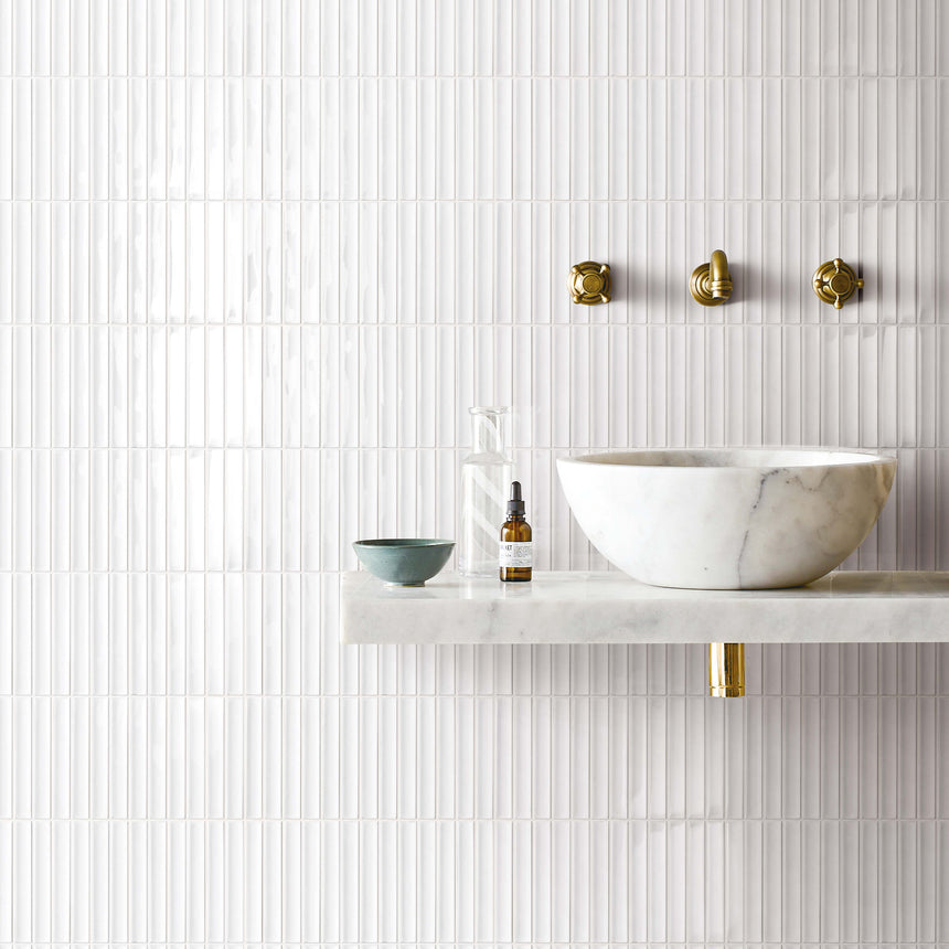 Cottage Mosaic 3D Kit Kat 20x145 Gloss White Porcelain Mosaic Tilemall