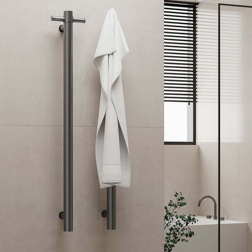 Nero Heated Vertical Towel Rail Graphite Bathroom Accessories Nero