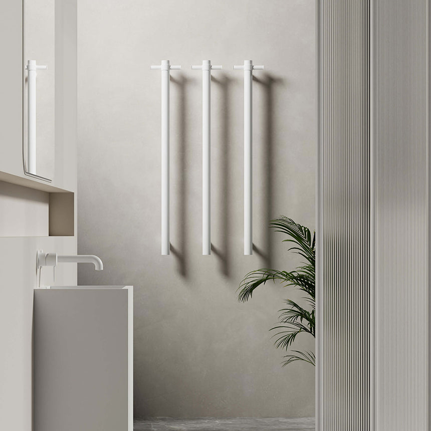 Nero Heated Vertical Towel Rail Matte White Bathroom Accessories Nero