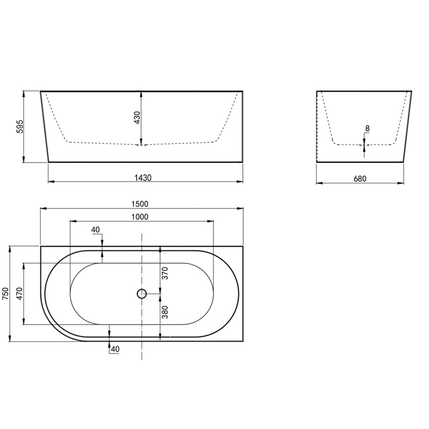Corner Bathtub Right 1500mm Gloss White Bath Inspire