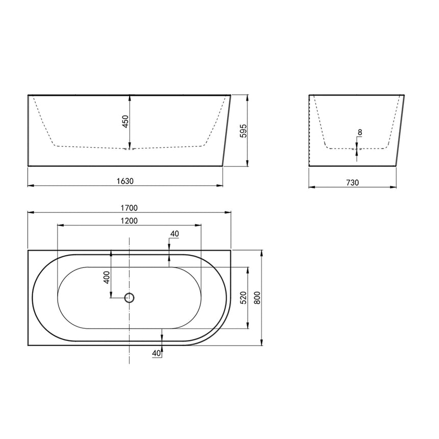 Corner Bathtub Left 1700mm Gloss White Bath Inspire