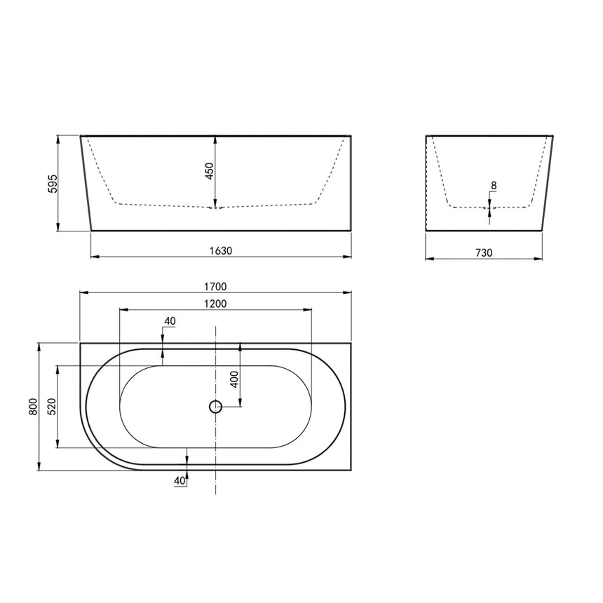 Corner Bathtub Right 1700mm Gloss White Bath Inspire