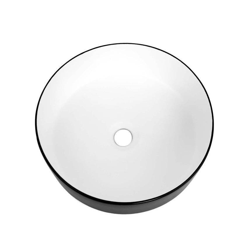 Radius Round Basin 355mm Matte White and Black Bathroom Basin Otti Australia