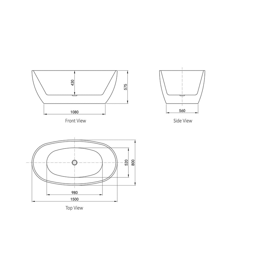 Vinny Egg Shape Bath 1500mm Gloss White Bath Inspire