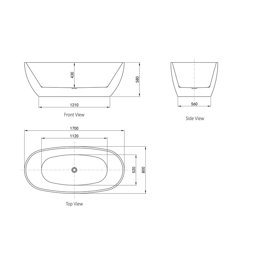 Vinny Egg Shape Bath 1700mm Gloss White Bath Inspire