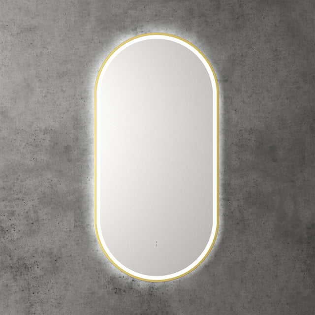 Aulic Beau Monde Touchless Framed Led Mirror 903x453mm Oval Brushed Gold LED Framed Mirror Aulic
