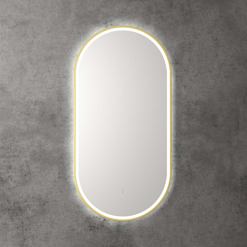Aulic Beau Monde Touchless Framed Led Mirror 903x453mm Oval Brushed Gold LED Framed Mirror Aulic