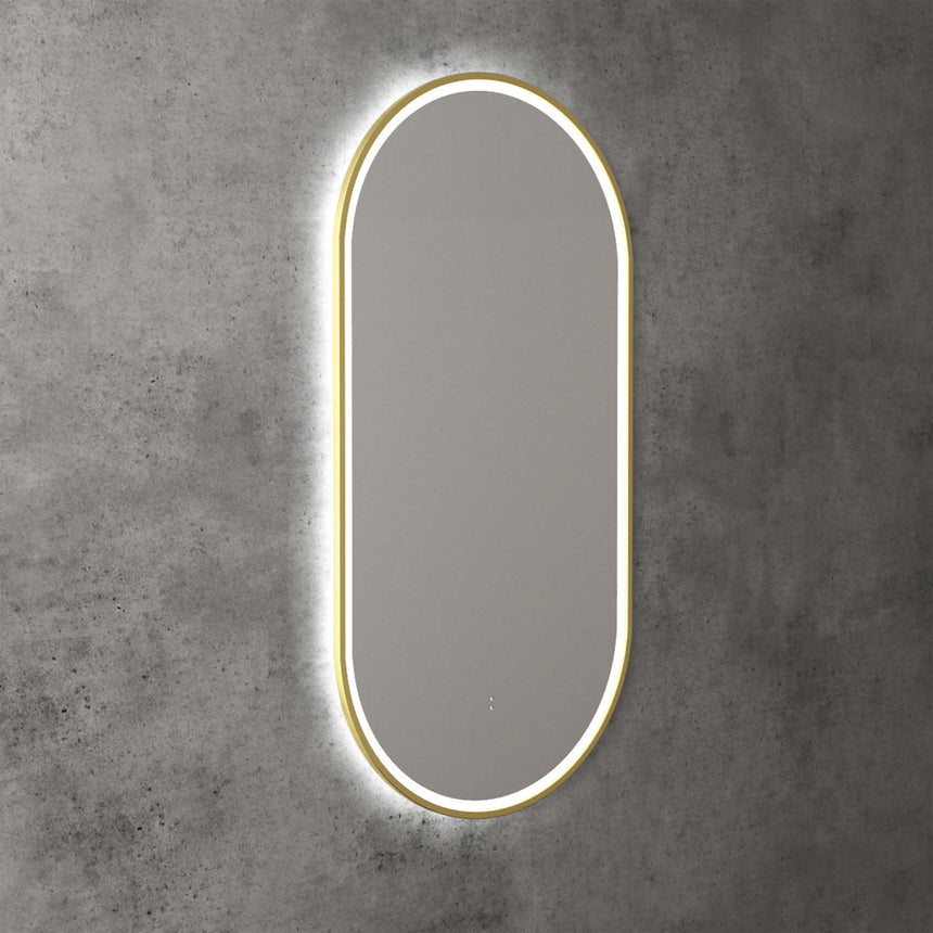 Aulic Beau Monde Touchless Framed Led Mirror 903x453mm Oval Brushed Gold LED Framed Mirror Aulic