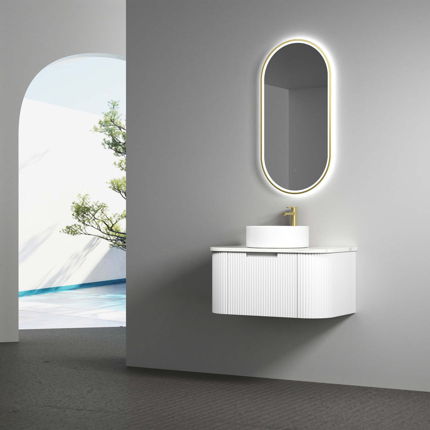 Aulic Beau Monde Touchless Framed Led Mirror 903x453mm Oval Brushed Gold LED Framed Mirror Aulic