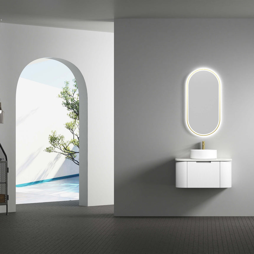 Aulic Beau Monde Touchless Framed Led Mirror 903x453mm Oval Brushed Gold LED Framed Mirror Aulic