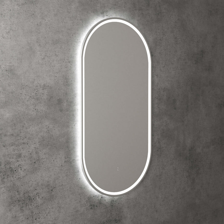 Aulic Beau Monde Touchless Framed Led Mirror 903x453mm Oval Brushed Nickel LED Framed Mirror Aulic