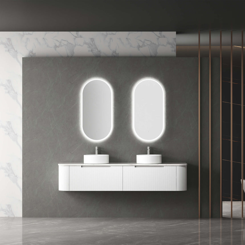 Aulic Beau Monde Touchless Framed Led Mirror 903x453mm Oval Brushed Nickel LED Framed Mirror Aulic