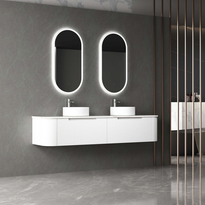 Aulic Beau Monde Touchless Framed Led Mirror 903x453mm Oval Brushed Nickel LED Framed Mirror Aulic