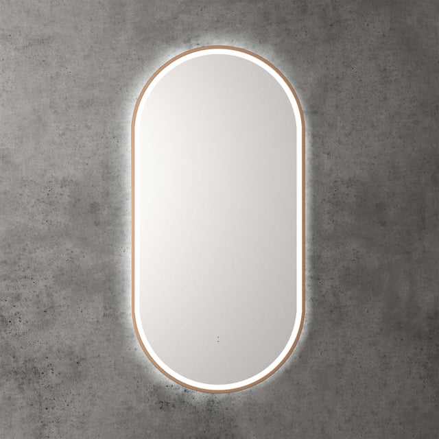 Aulic Beau Monde Touchless Framed Led Mirror 903x453mm Oval Brushed Bronze LED Framed Mirror Aulic