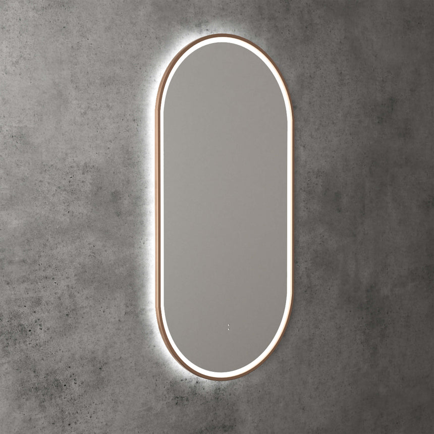 Aulic Beau Monde Touchless Framed Led Mirror 903x453mm Oval Brushed Bronze LED Framed Mirror Aulic