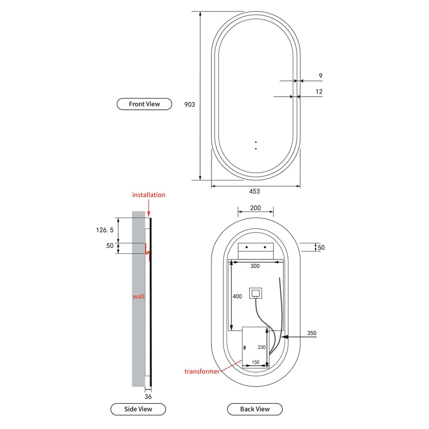 Aulic Beau Monde Touchless Framed Led Mirror 903x453mm Oval Brushed Nickel LED Framed Mirror Aulic