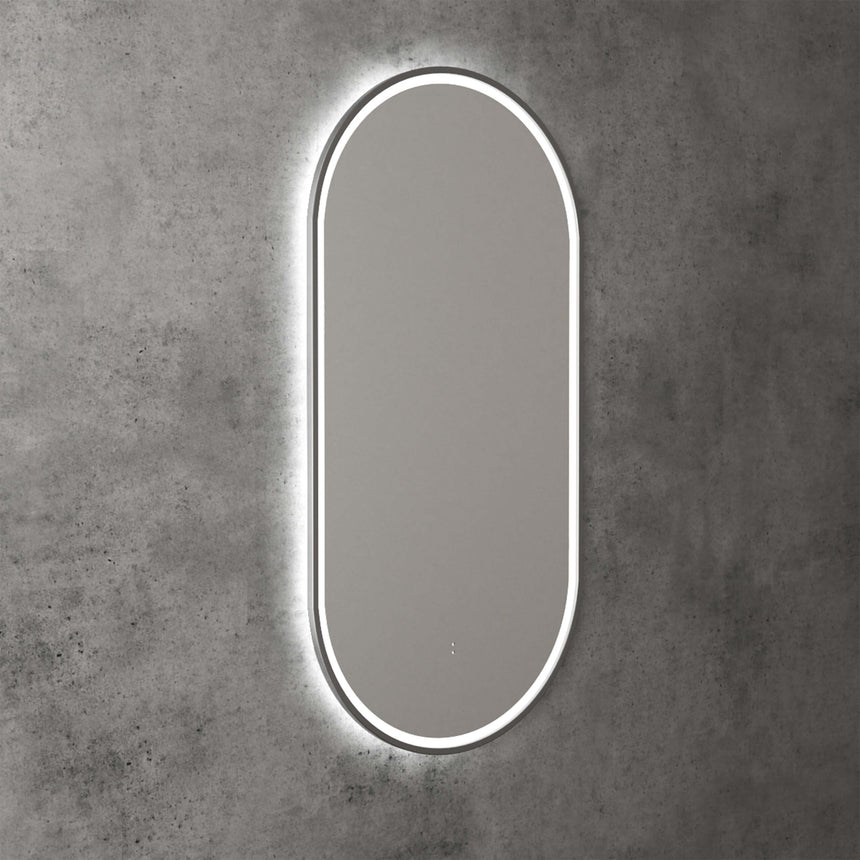 Aulic Beau Monde Touchless Framed Led Mirror 903x453mm Oval Gun Metal LED Framed Mirror Aulic