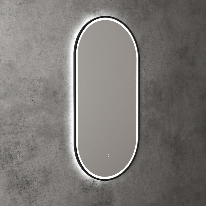 Aulic Beau Monde Touchless Framed Led Mirror 903x453mm Oval Matte Black LED Framed Mirror Aulic
