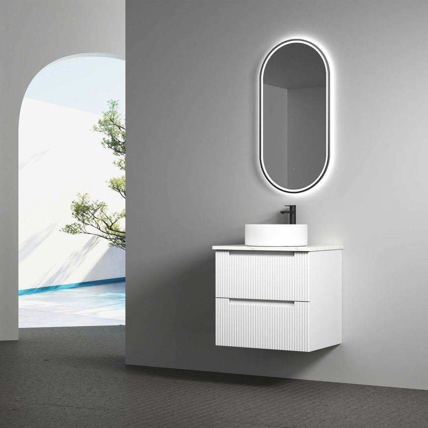 Aulic Beau Monde Touchless Framed Led Mirror 903x453mm Oval Matte Black LED Framed Mirror Aulic