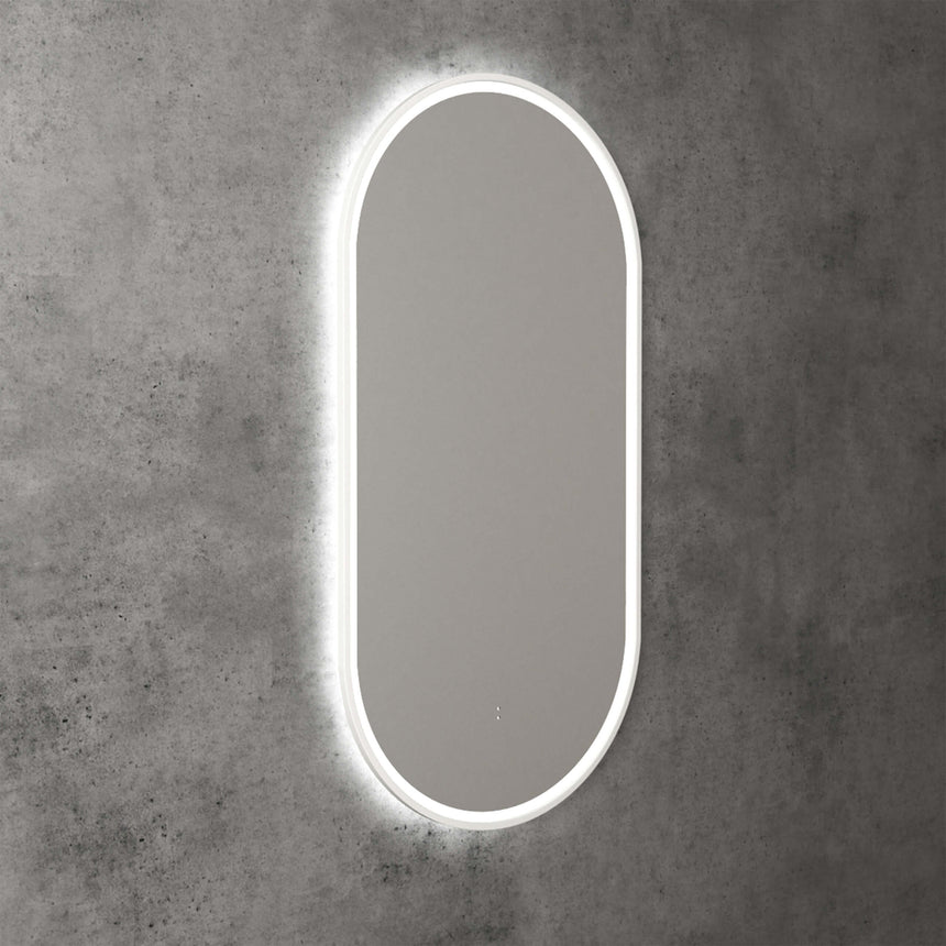 Aulic Beau Monde Touchless Framed Led Mirror 903x453mm Oval Matte White LED Framed Mirror Aulic