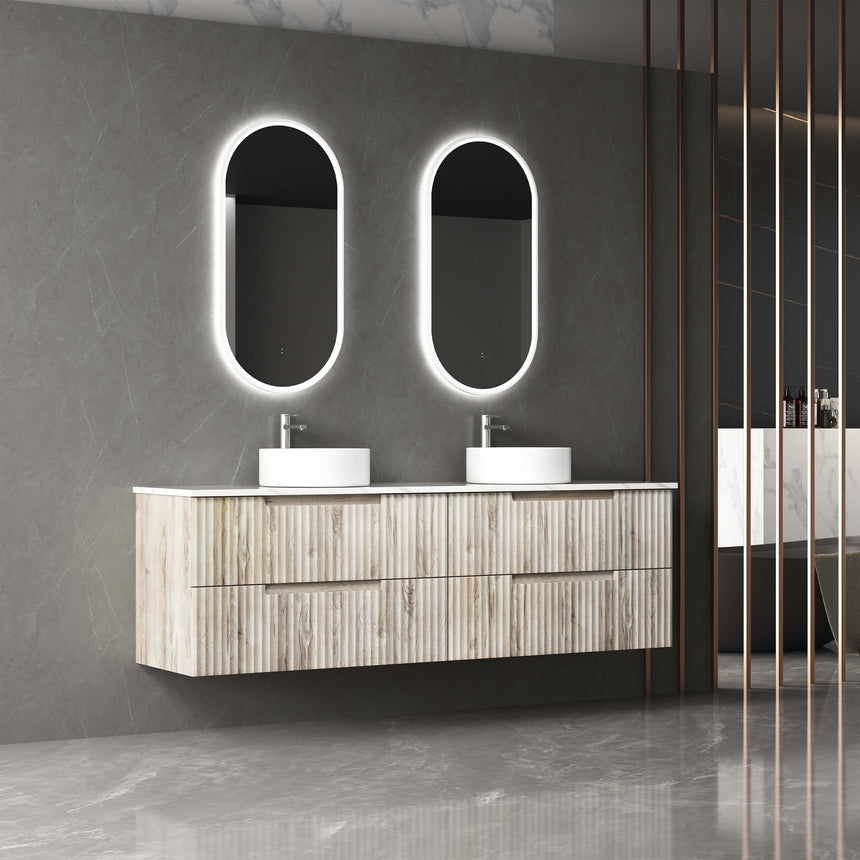 Aulic Beau Monde Touchless Framed Led Mirror 903x453mm Oval Matte White LED Framed Mirror Aulic