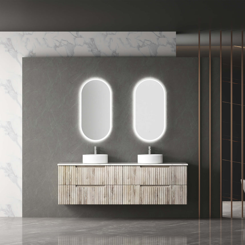 Aulic Beau Monde Touchless Framed Led Mirror 903x453mm Oval Matte White LED Framed Mirror Aulic