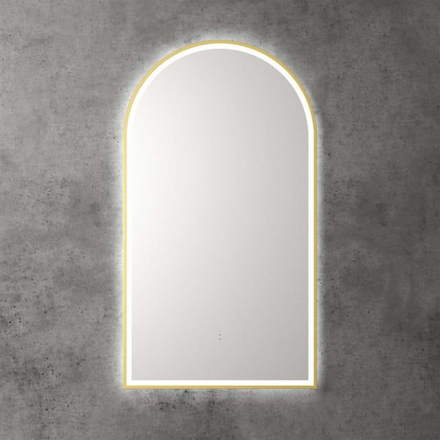 Aulic Canterbury Touchless Framed Led Mirror 903x503mm Arched Brushed Gold LED Framed Mirror Aulic