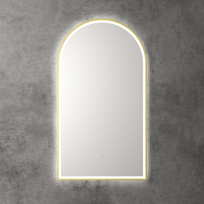 Aulic Canterbury Touchless Framed Led Mirror 903x503mm Arched Brushed Gold LED Framed Mirror Aulic