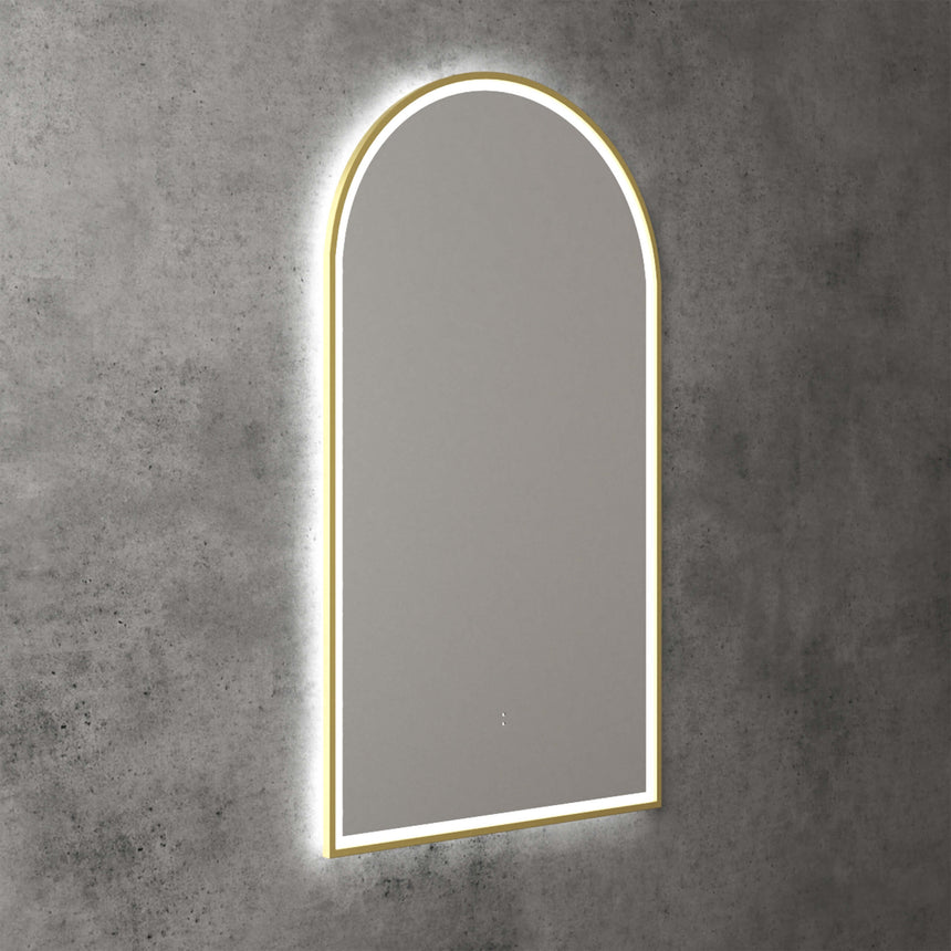Aulic Canterbury Touchless Framed Led Mirror 903x503mm Arched Brushed Gold LED Framed Mirror Aulic