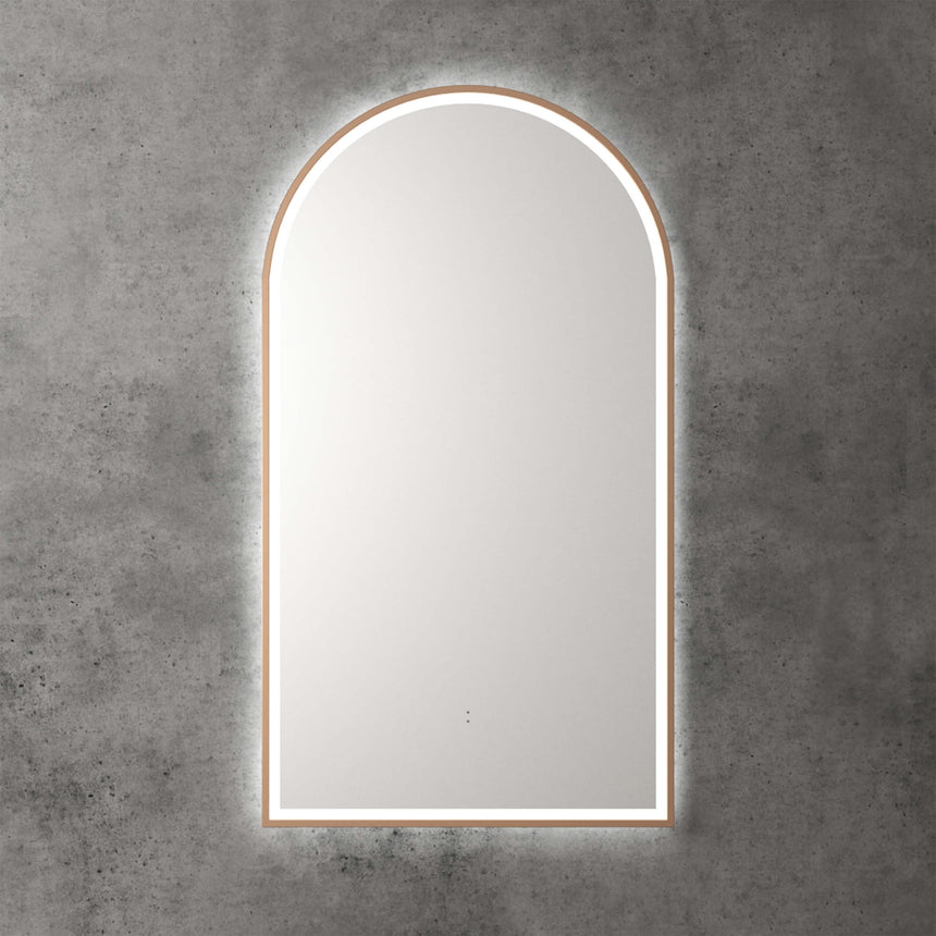 Aulic Canterbury Touchless Framed Led Mirror 903x503mm Arched Brushed Bronze LED Framed Mirror Aulic