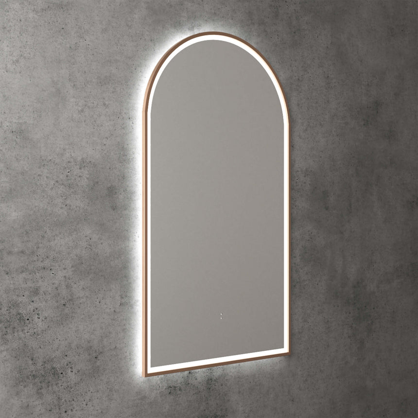 Aulic Canterbury Touchless Framed Led Mirror 903x503mm Arched Brushed Bronze LED Framed Mirror Aulic