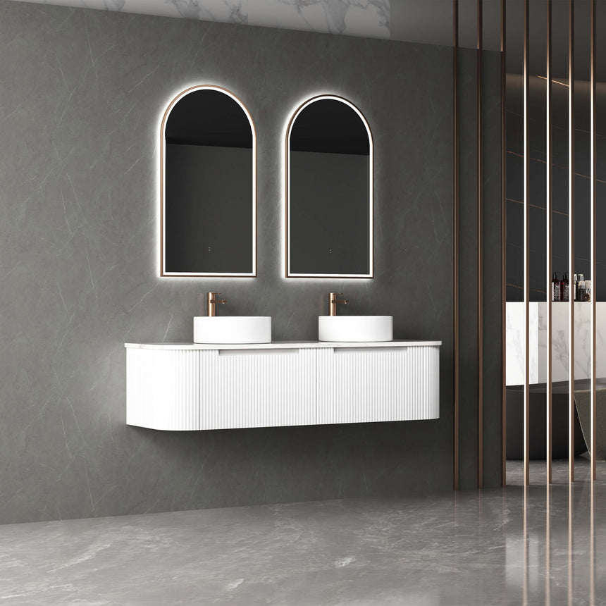 Aulic Canterbury Touchless Framed Led Mirror 903x503mm Arched Brushed Bronze LED Framed Mirror Aulic