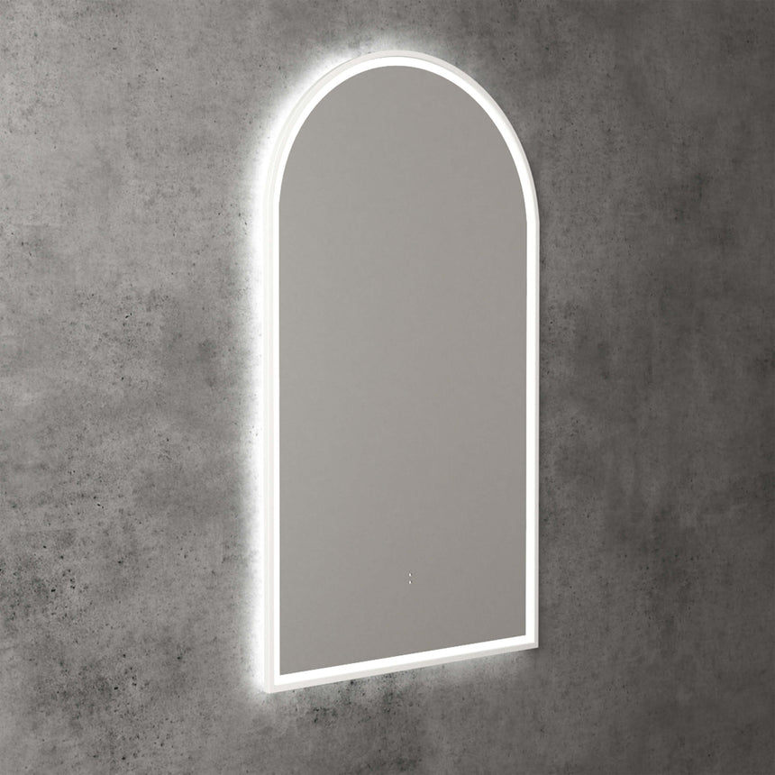 Aulic Canterbury Touchless Framed Led Mirror 903x503mm Arched Matte White LED Framed Mirror Aulic