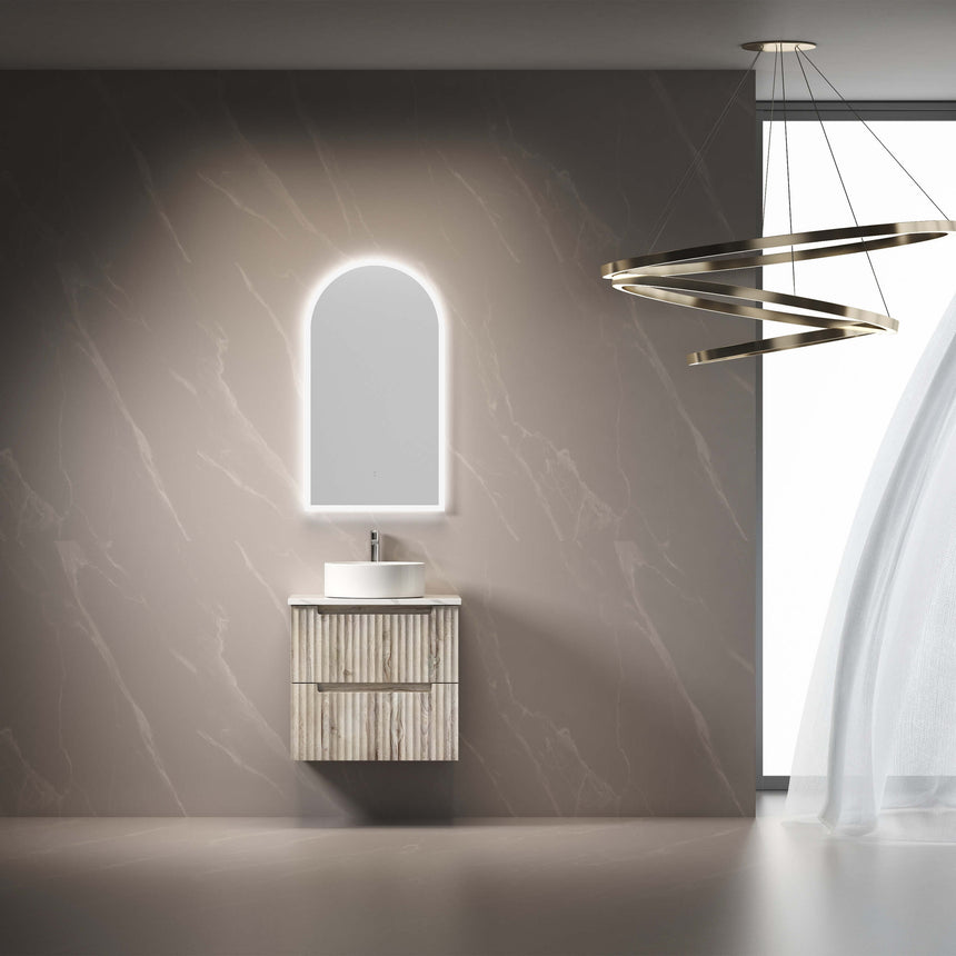 Aulic Canterbury Touchless Framed Led Mirror 903x503mm Arched Matte White LED Framed Mirror Aulic