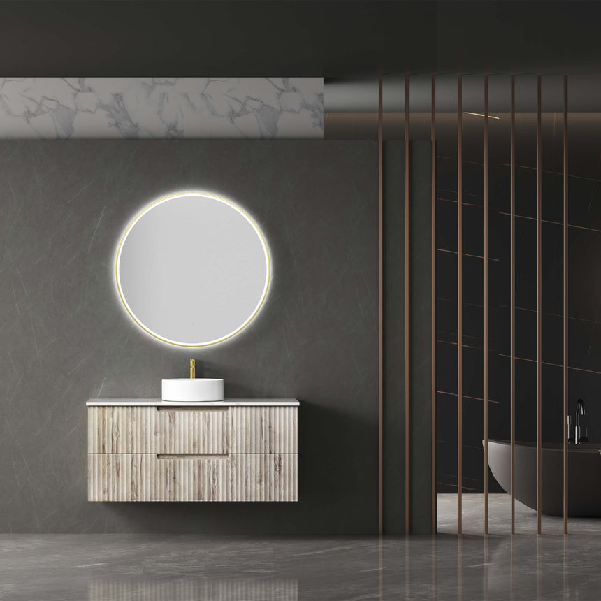 Aulic Windsor Touchless Framed Led Mirror 703mm Round Brushed Gold LED Framed Mirror Aulic